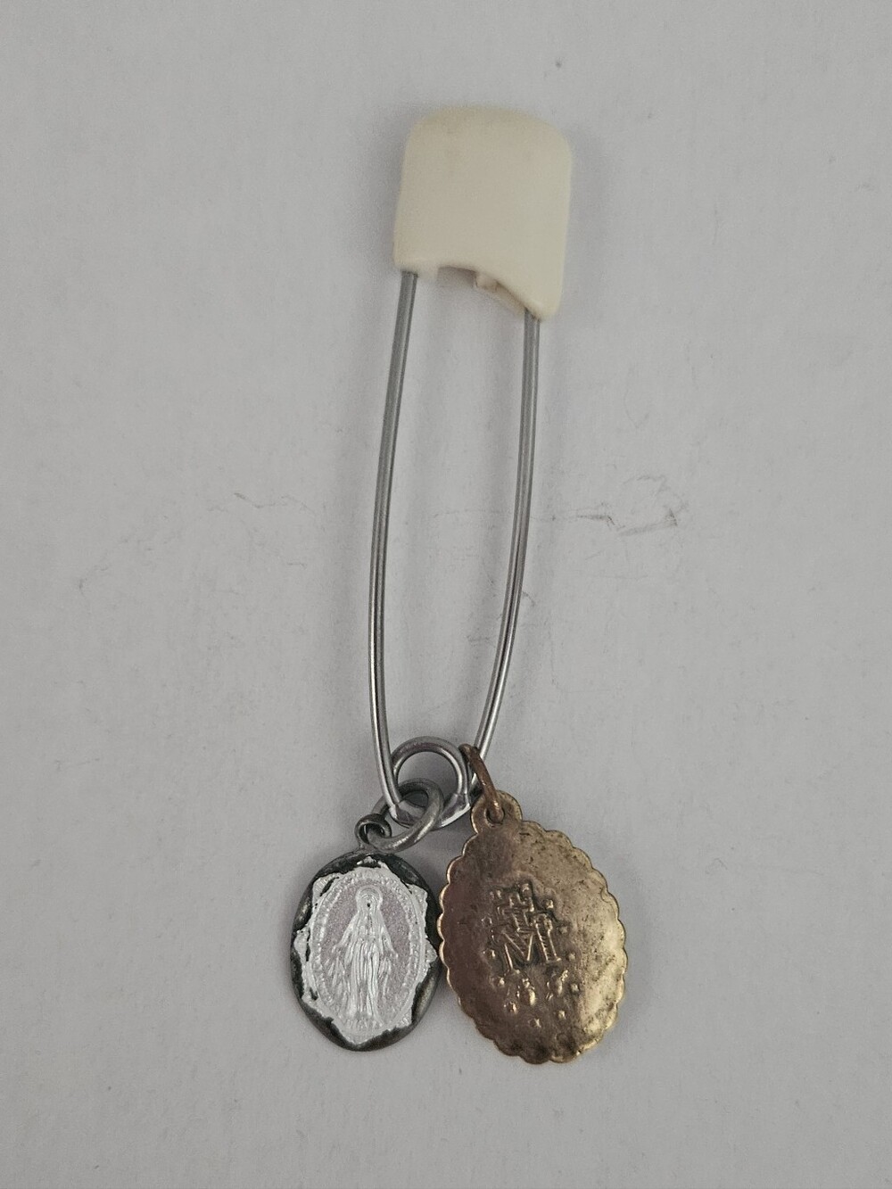 Catholic Protection Pin Featuring Virgin Mary Charm